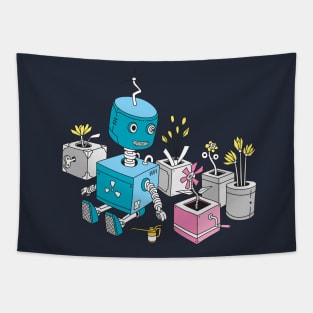 Robot with Flowers Tapestry