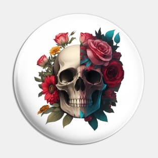 Two face floral skull Pin
