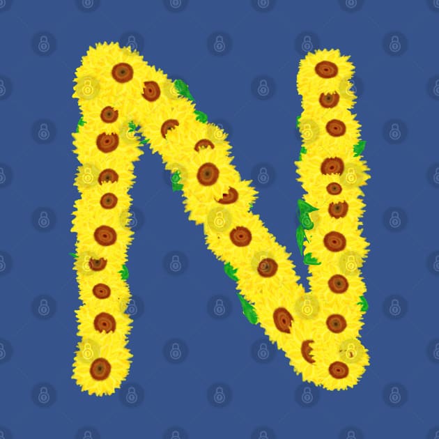 Sunflowers Initial Letter N (Black Background) by Art By LM Designs 