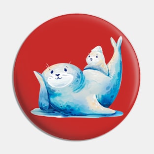 Seal with Baby watercolor Pin