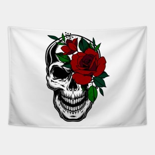 SKULL WITH RED ROSE 04 Tapestry