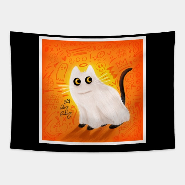 Ghost cat Tapestry by Rey Rey