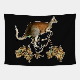 Australian Kangaroo Biker, Australian Kangaroo Riding Bicycle, Funny Map of Australian, Animal Lover Aussie Cyclist Kangaroo Humor for Cycling Lovers Australians, Retro Vintage Aesthetic Kangaroo Punetro Vintage Aesthetic Kangaroo Pun Tapestry
