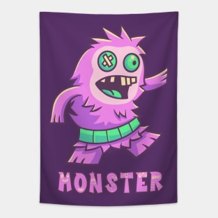 Purple Monster with Green Belt (Text) Tapestry