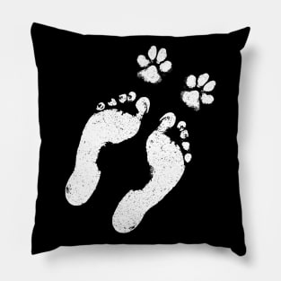 Dog Lover Gift - Diagonal Paw and Foot Prints Pillow