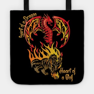 Spirit of a Dragon and the Heart of a Wolf in a Tribal / Tattoo Art Style Tote