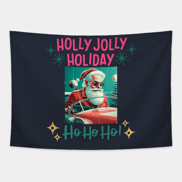 Holly Jolly Holiday Retro Santa Tapestry by WearablePSA