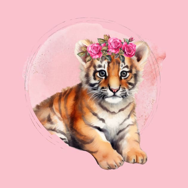 Cute Baby Tiger With floral crown by Alienated