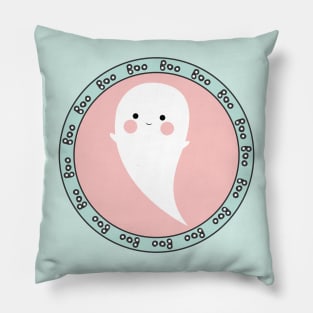 Cute Ghost Emblem Halloween Circle Design Pillow