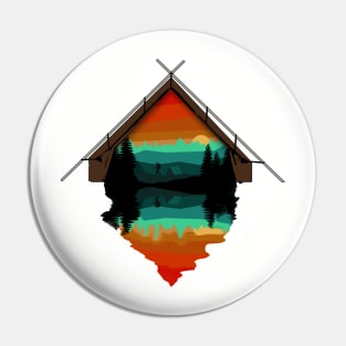 Camping - Campground on the mountain lake. Reflections and dreams from the tent Pin