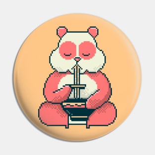 Cute Pink Panda Eating Ramen Pixel art Pin