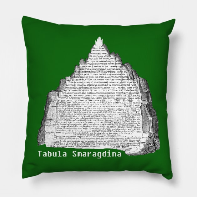 Emerald Tablet Tabula Smaragdina Hermetic Occult Emerald Tablet Tabula Smaragdina Hermetic Occult White text Pillow by Witchy Ways