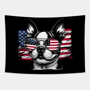 Boston Terrier Patriotic Sunglasess American Flag 4th of July Tapestry