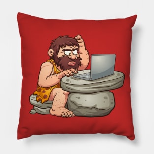 caveman computer Pillow