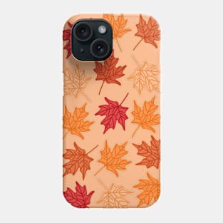 Colorful Detailed Orange Autumn Leaves Pattern on a Light Orange Backdrop, made by EndlessEmporium Phone Case