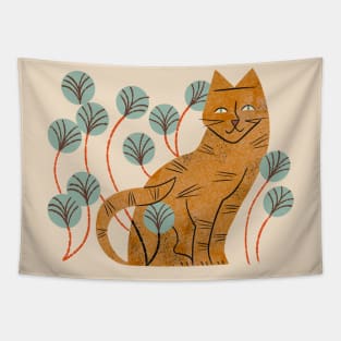 Ginger Tabby And Wildflowers Tapestry