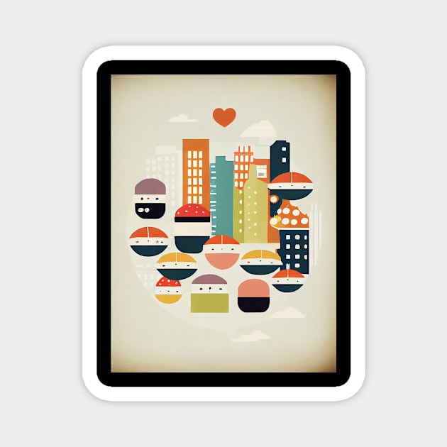 Sushi Love in the City - A Playful Print for Your Home Magnet by Artifique