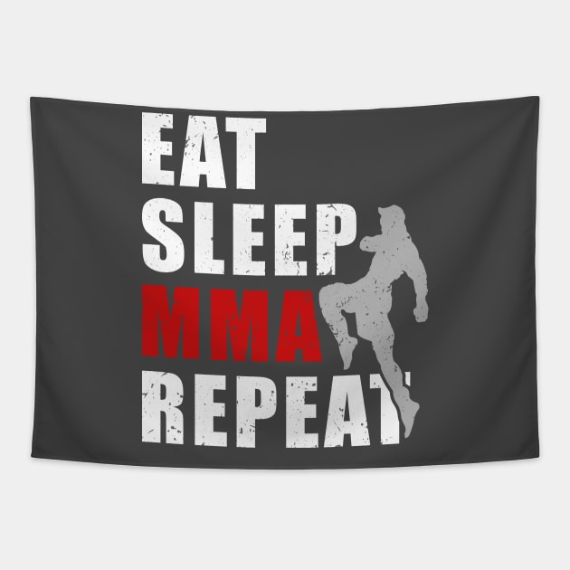 MMA Mixed Martial Arts Octagon Fighters Kickboxing Eat Sleep MMA Repeat Tapestry by tee_merch