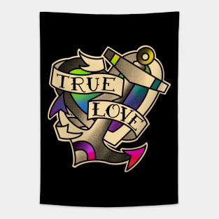 True love rainbow heart and anchor Tapestry