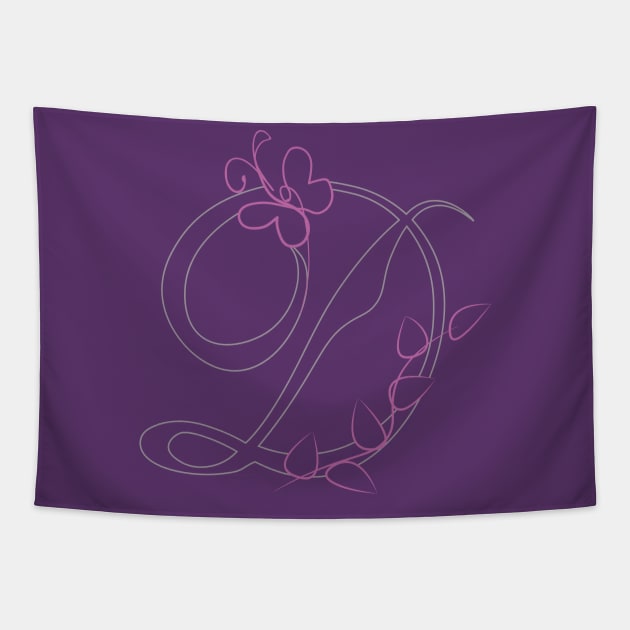 Stylized typography with capital letter D monogram butterfly and plant decoration Tapestry by Cute-Design