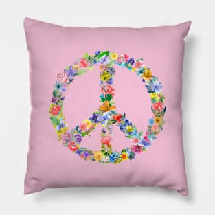 Peace Sign (Watercolor Flower Wreath) Pillow