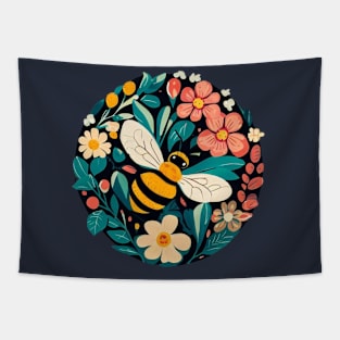 Beautiful Bee in Flowers Tapestry