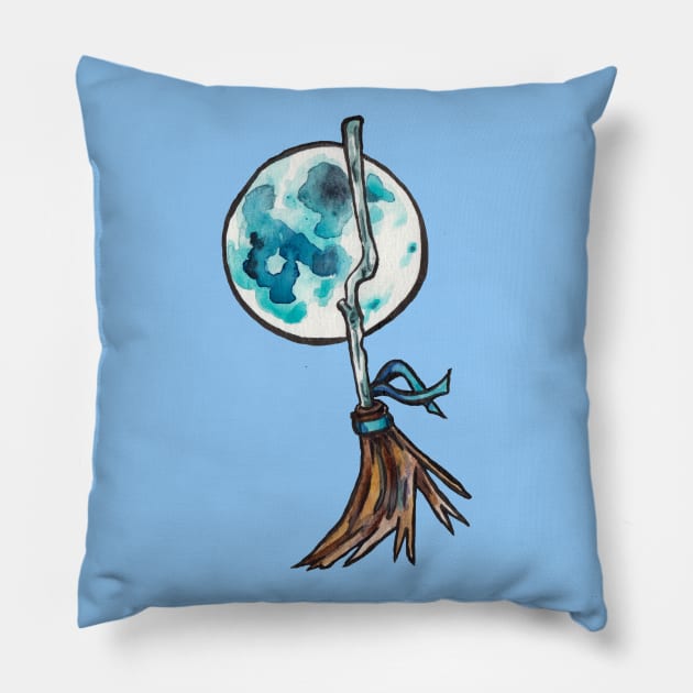 Blue Moon Witch's Broom Pillow by JenTheTracy