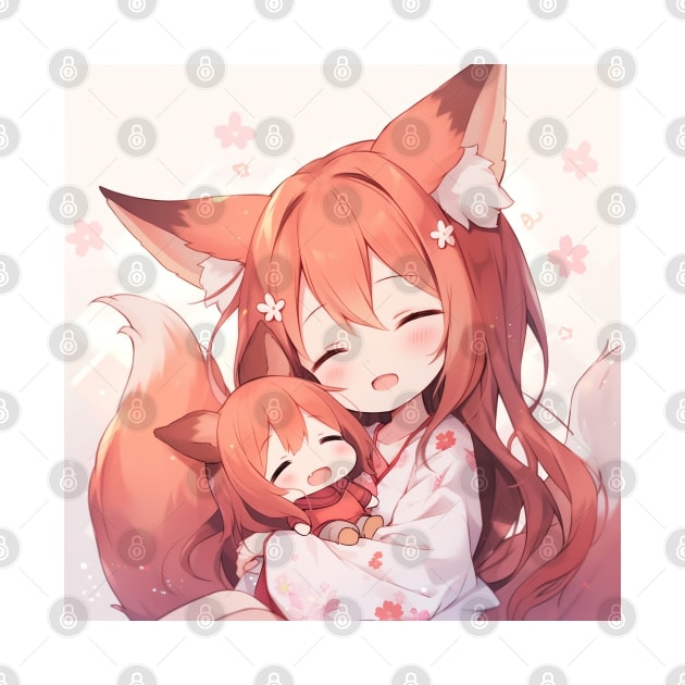 Mom Fox and her kid anime by WabiSabi Wonders