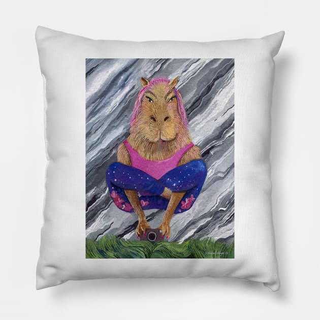 Capybara yoga photographer Pillow by argiropulo