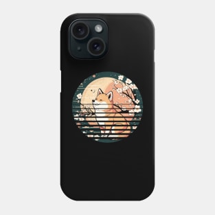 Shiba Inu Dog, Retro Sunset Style, Cherry Blossom, Japanese Phone Case