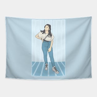 Girl Blue sky Denim Clpud Collection Tapestry