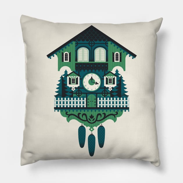 Cuckoo Clock Pillow by Lucie Rice Illustration and Design, LLC