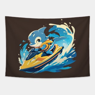 dolphin jet ski cartoon style Tapestry