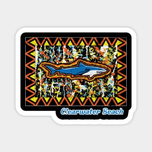 Clearwater Beach Florida Distressed Tribal Island Pattern and Shark Magnet