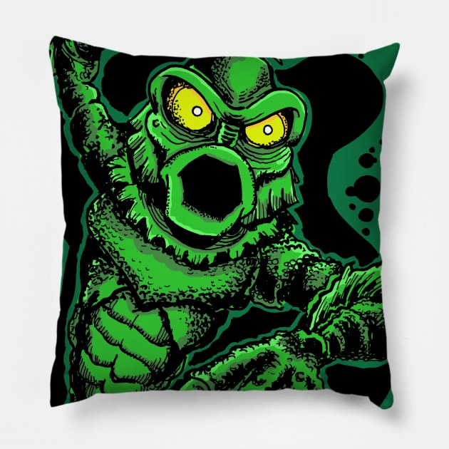 Black Lagoon Swimming Lessons Pillow by PungentBasementArt