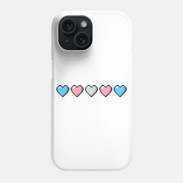 Row of Five Transgender Pride Flag Pixel Hearts Phone Case by LiveLoudGraphics