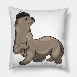 Otter Painting Paint brush Pillow