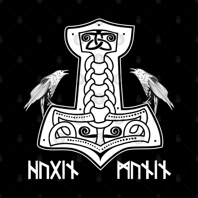 Epic Thor Hammer Hugin Munin Odin Wodan Viking Norse Mythology Runes by stearman