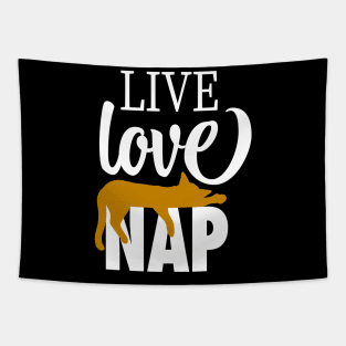 Live Love Nap Sleepy Orange Tabby Cat - Lazy Day Kitty Lover Tapestry