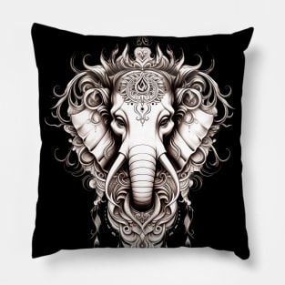 Thai Elephant Tattoo Design : Thai Sak Yant Chang Erawan (Elephant) Tattoo Design on a Dark Background Pillow