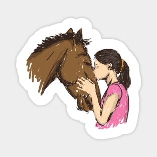 Cute Girl kissing a horse Shirt - T-Shirt for horse lovers Magnet