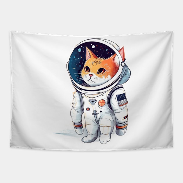 cute kitty astronaut Tapestry by Black Dream Cat