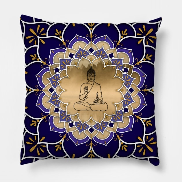 Golden and Purple Buddha Mandala Pillow by MandalaSoul