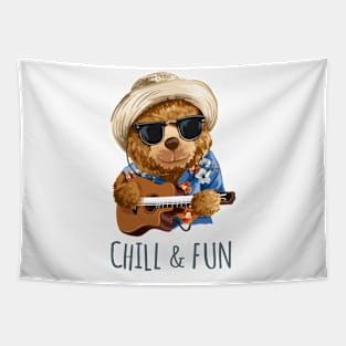 Cute bear design "Chill & Fun" Tapestry