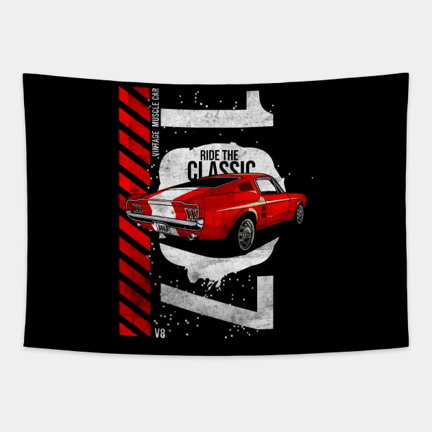 1967 Patriotic American V8 Muscle Car Pony Mustang Tapestry by Automotive Apparel & Accessoires