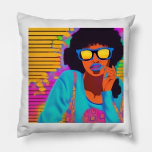 80s Retro Girl Sunglasses Pillow