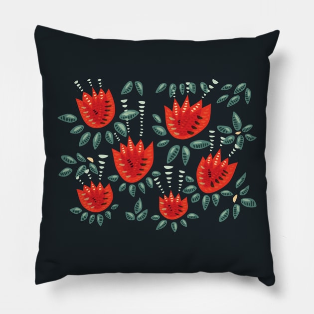 Abstract Red Tulip Floral Pattern Pillow by Boriana Giormova
