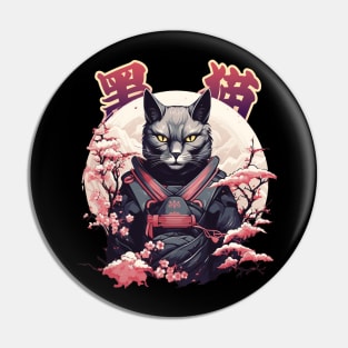 Black Cat Samurai Warrior Pin