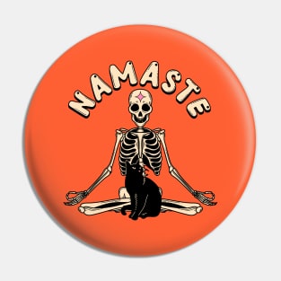 Yoga Namaste Black Cat in orange Pin