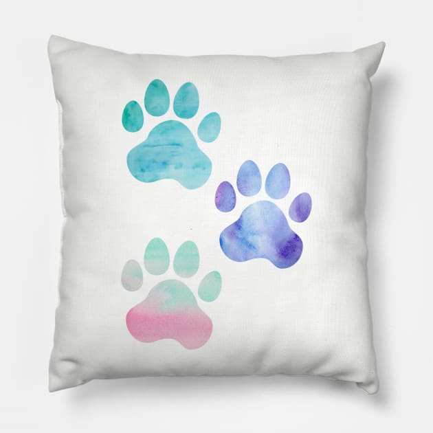 Watercolor Paw Print Trio Pillow by annmariestowe